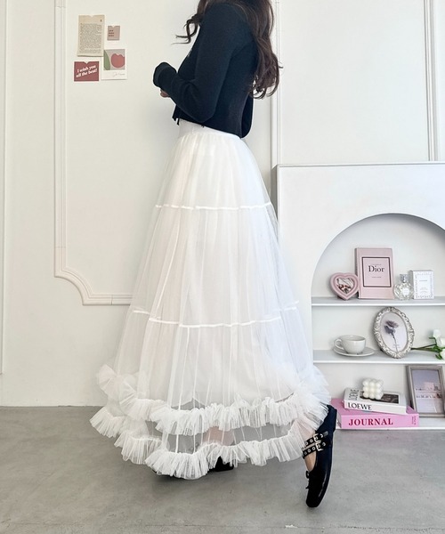 Loueme スカート 「8色展開」ボリュームフリルチュール
