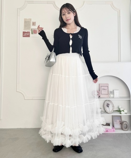 ボリューム ティアード チュール スカート フリル ロング 韓国 Loueme スカート 「8色展開」ボリュームフリルチュール