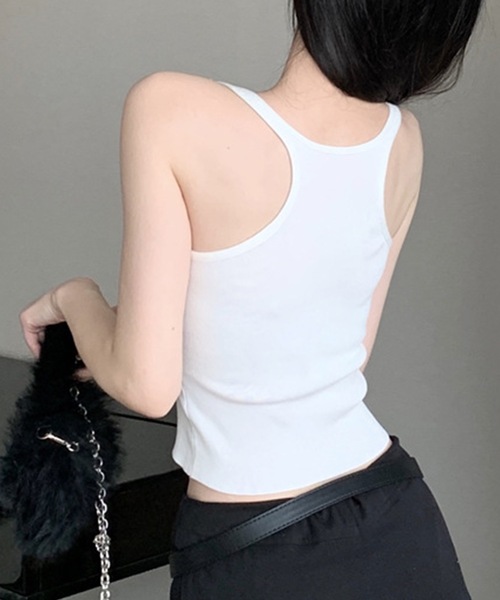 タンクトップ ノースリーブ 「FLAREUP」Backless Strap Sleeveless レディース タンクトップ レディース スクエアネック ストレッチ トップス