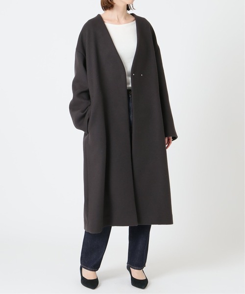 IENA イエナ 定番ノーカラーロングコート ウールコート　グレー 36 IENA（イエナ） ノーカラーコート 36 グレー レディース : ZOZOTOWN