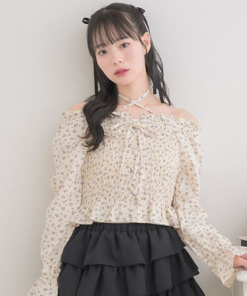 ブラウス シャツ オフショルダーレースブラウス レディース フ ォ ロ ー 割☆彡かわいい オープンショルダー ブラウス 量産