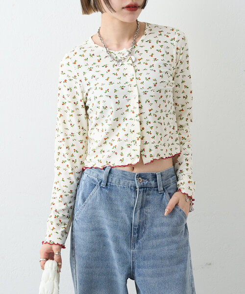 poppy小花柄カーディガン w closet tシャツ 小花柄メロウカーディガン レディース