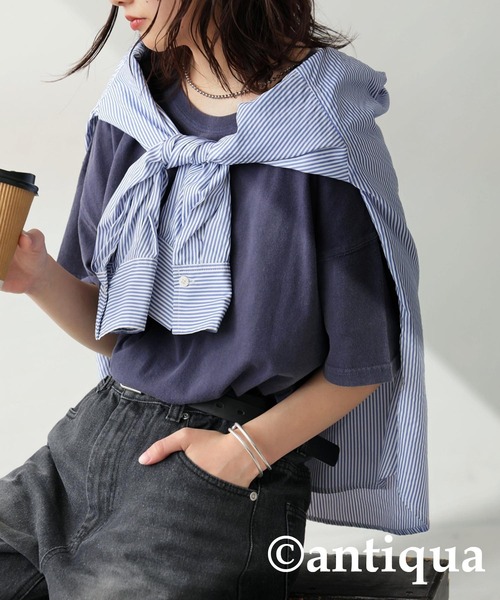 アシッドウォッシュ リラックスTシャツ antiqua tシャツ アシッドウォッシュTシャツ レディース