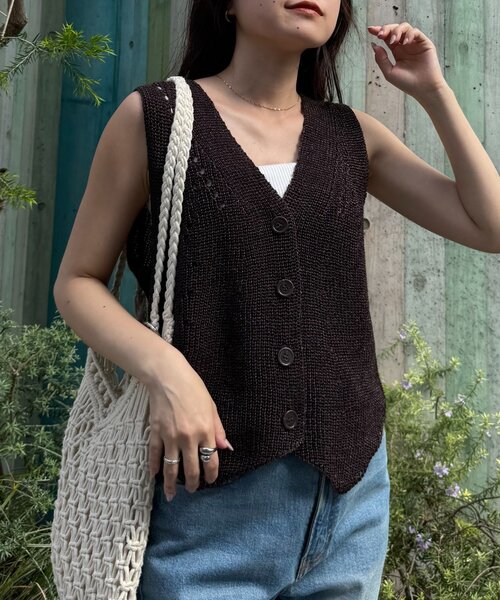 ベスト ジレ 「willow」和紙ライクニットベスト レディース WILLOW ベスト ジレ 「willow」和紙ライクニットベスト