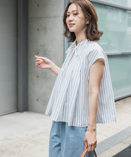 美品✨トゥモローランドコレクション 近年 ボールドストライプ リボンブラウス ワイドストライプ ボウタイブラウス （シャツ・ブラウス
