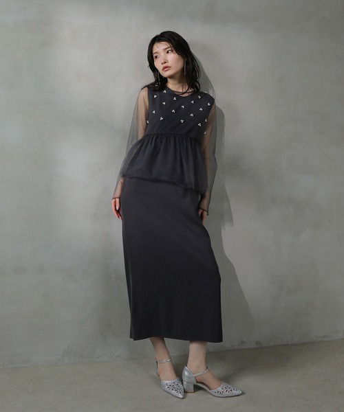 Kana ドレス シアートップス パールペプラムワンピース