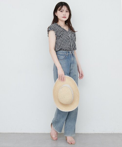 ブラウス シャツ 「洗える」ギャザーフリル綿麻デニムブラウス レディース 洗える】ギャザーフリル綿麻デニムブラウス（シャツ・ブラウス