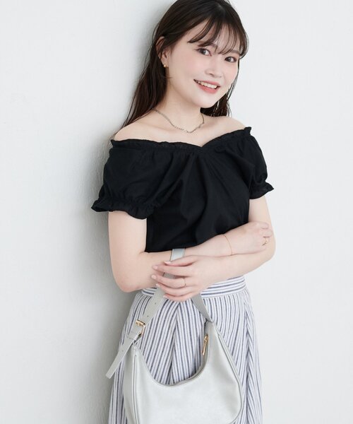 natural couture ブラウス シャツ 綿麻ギャザーフリルブラウス