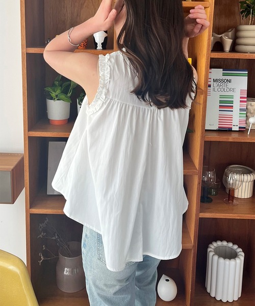 ブラウス シャツ 前立てフリル付きノースリーブブラウス レディース STYLEBLOCK ブラウス シャツ フリルノースリーブブラウス