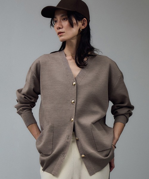 ADAM ET ROPE' Vネックボタン付きカーディガン セール】ウールVネック金ボタンカーディガン（カーディガン/ボレロ