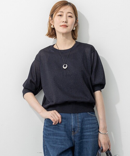 ニット セーター 「洗える」オータムメタリック ラメ ニットT