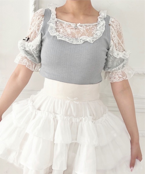 Ank Rouge（アンクルージュ） tシャツ 肩フリルテレコTOPS レディース