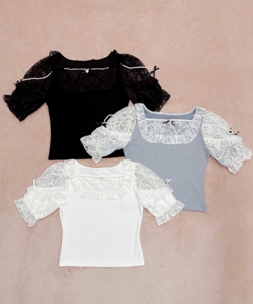 Ank Rouge（アンクルージュ） tシャツ 半袖 肩フリルテレコTOPS