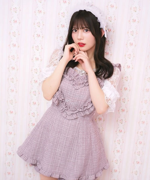 Ank Rouge（アンクルージュ） tシャツ 半袖 肩フリルテレコTOPS