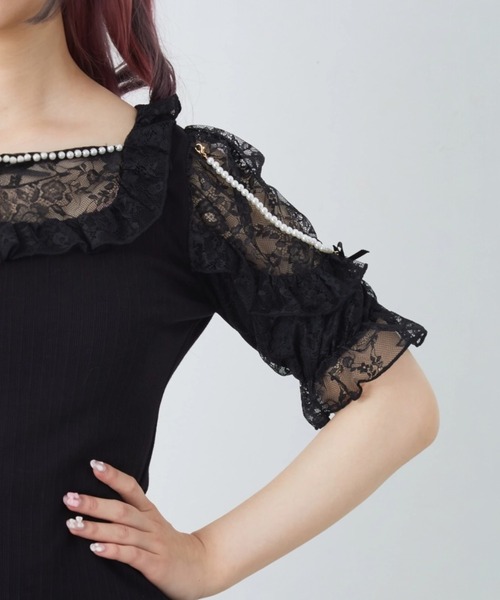 Ank Rouge（アンクルージュ） tシャツ 半袖 肩フリルテレコTOPS