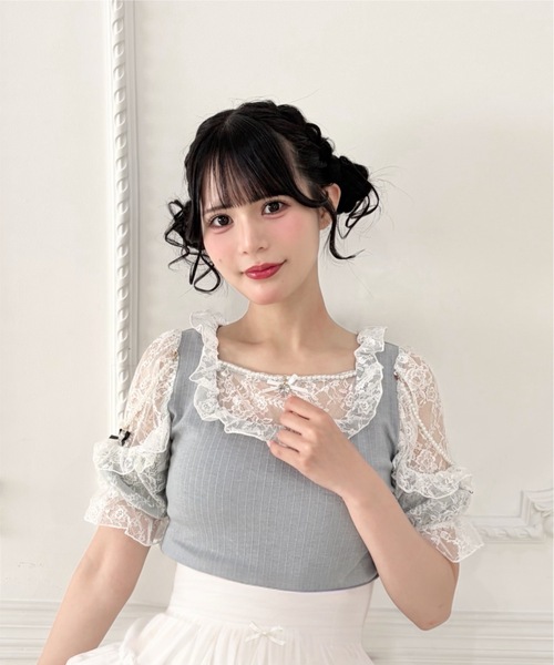 Ank Rouge（アンクルージュ） tシャツ 半袖 肩フリルテレコTOPS