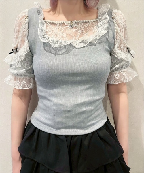 Ank Rouge（アンクルージュ） tシャツ 肩フリルテレコTOPS レディース
