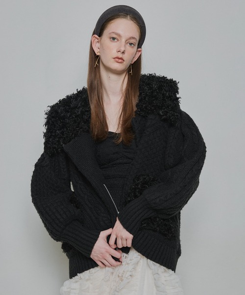 【新品タグ付】ラベルエチュード ニッティング×ファーニットライダースジャコット LA BELLE ETUDE（ラベルエチュード） レザージャケット ライダース