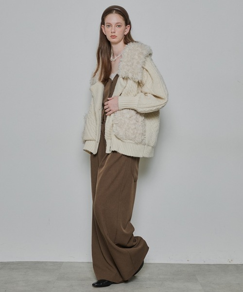 【新品タグ付】ラベルエチュード ニッティング×ファーニットライダースジャコット セール】【TEN by LA BELLE ETUDE】ニッティングパターン×ファーニット