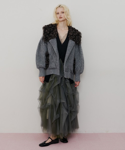 【新品タグ付】ラベルエチュード ニッティング×ファーニットライダースジャコット LA BELLE ETUDE（ラベルエチュード） レザージャケット ライダース