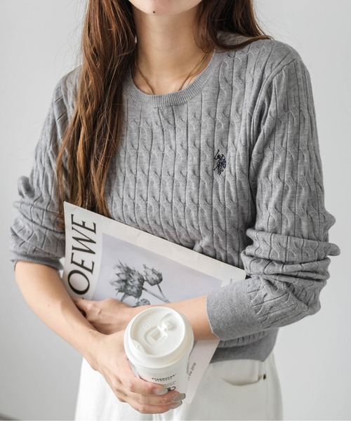 POLO 【新品・タグ付き】ケーブルニットセーター レディース Mサイズ 白 U.S. POLO ASSN.（ユーエスポロアッスン） ニット セーター POLOワン
