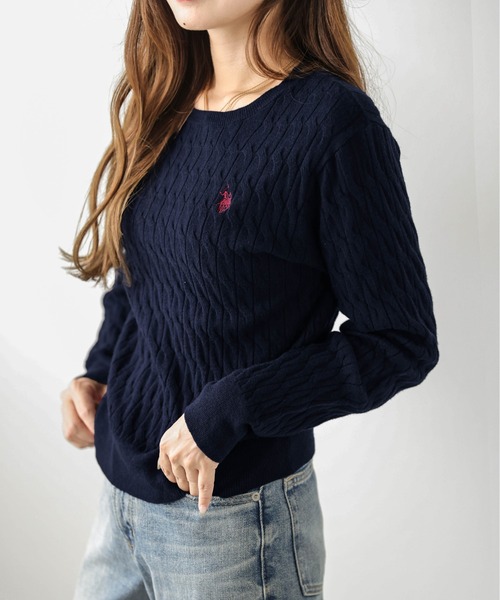 ポロラルフローレン ケーブルニット 長袖 ワンポイント刺繍 現行 U.S. POLO ASSN.（ユーエスポロアッスン） ニット セーター POLOワン
