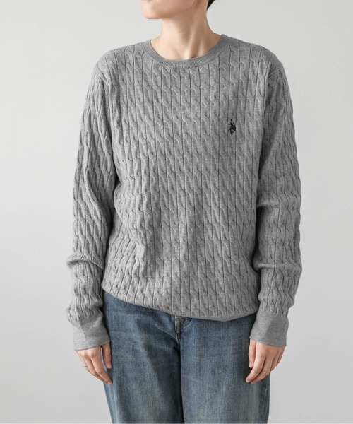 ポロラルフローレン ケーブルニット 長袖 ワンポイント刺繍 現行 U.S. POLO ASSN.（ユーエスポロアッスン） ニット セーター POLOワン