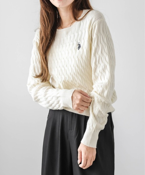 POLO 【新品・タグ付き】ケーブルニットセーター レディース Mサイズ 白 U.S. POLO ASSN.（ユーエスポロアッスン） ニット セーター POLOワン