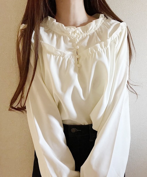 Nana ブラウス シャツ ネックフリルブラウス レディース : ZOZOTOWN