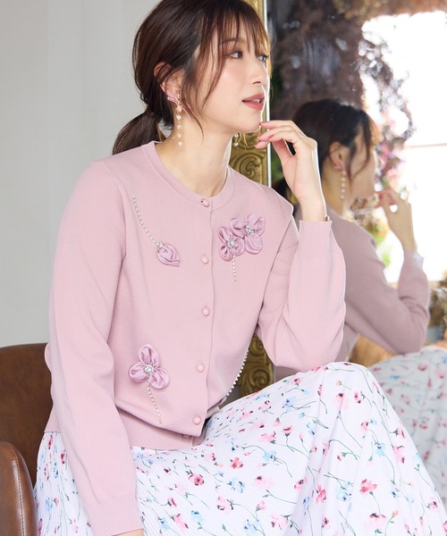 Rose Tiara（ローズティアラ） カーディガン フラワーモチーフニット
