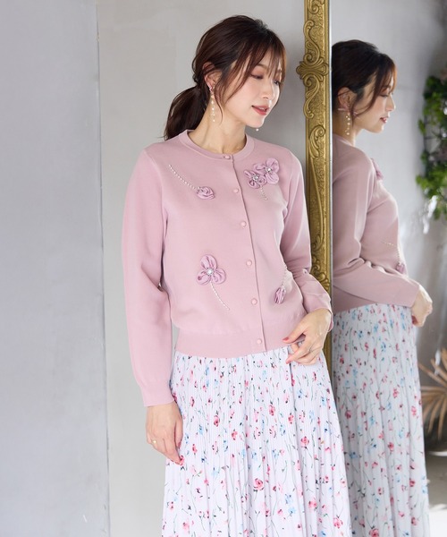 未使用品 Rose Tiara 花モチーフ ニットカーディガン 新作】リボン  