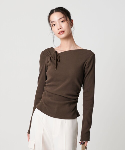 イッセイミヤケ pleats please ブラウン フレンチスリーブ Tシャツ