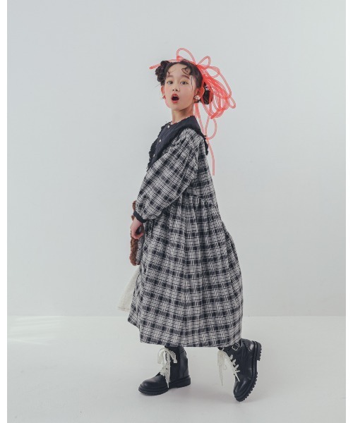 ゆ*ン様 Burberry Children チェック柄長袖ワンピース 160c unica（ユニカ） ワンピース 2ピースモノトーンチェック柄ワンピース