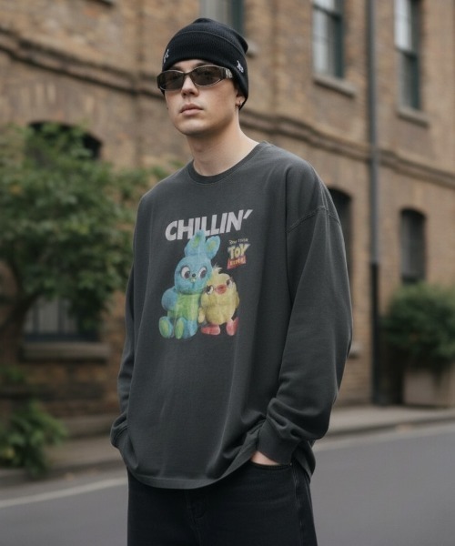 Disney / 長袖Tシャツ/L/コットン/GRY Disney（ディズニー） tシャツ ピグメントロングスリーブTシャツ