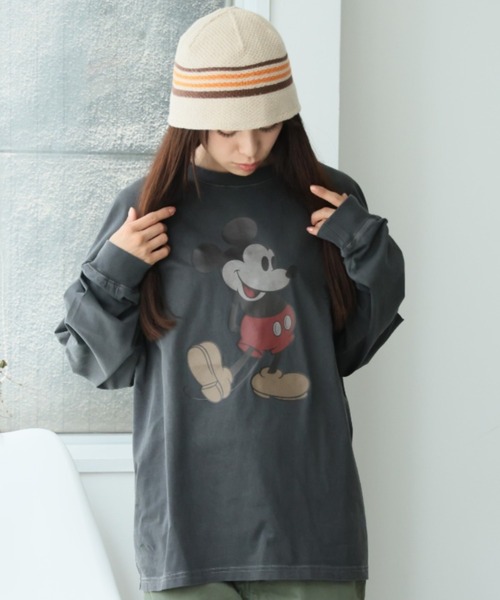 Disney（ディズニー） tシャツ ピグメントロングスリーブTシャツ