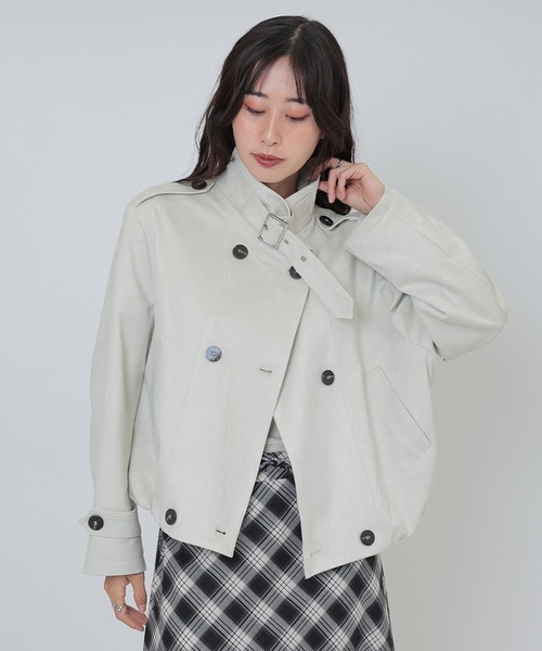 SUWDEE コート アウター stand collar belt double breasted coat 