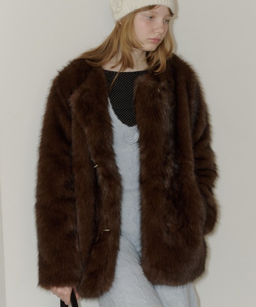 GIUNON ノーカラーコート コート collarless smooth fur coat / カラー