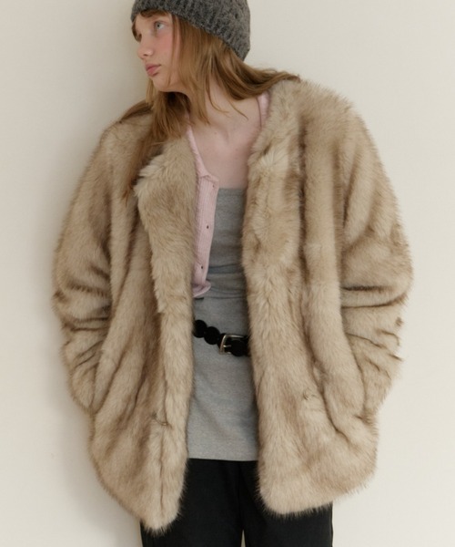 ジャケット・アウター mistreass Eco Fur Collarless Lady Coat
