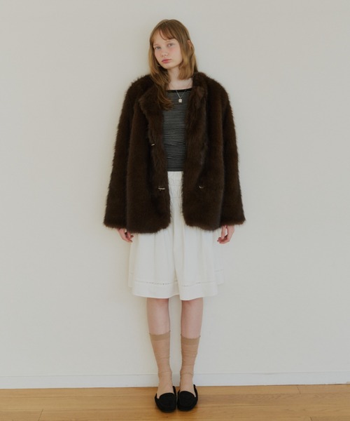 GIUNON ノーカラーコート コート collarless smooth fur coat / カラー