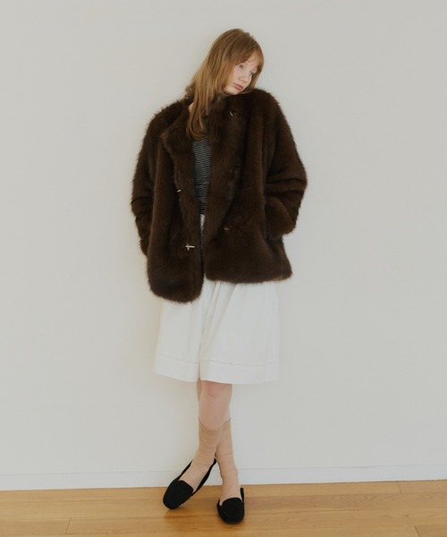 GIUNON ノーカラーコート コート collarless smooth fur coat / カラー