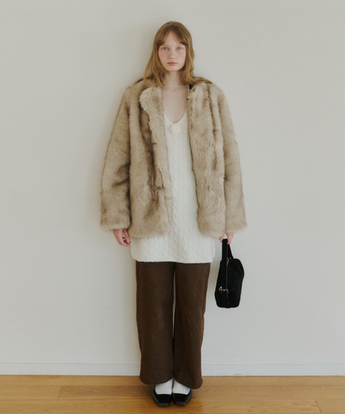 GIUNON ノーカラーコート コート collarless smooth fur coat / カラー