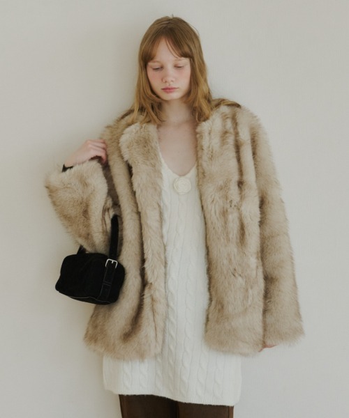 GIUNON ノーカラーコート コート collarless smooth fur coat / カラー