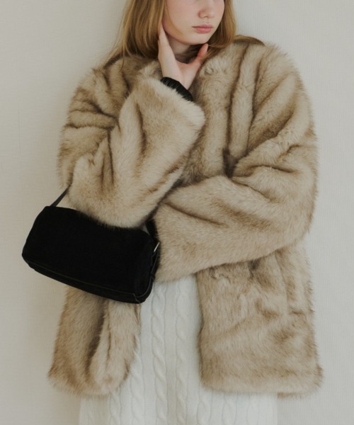 GIUNON ノーカラーコート コート collarless smooth fur coat / カラー