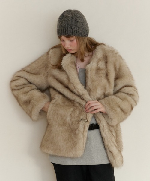 GIUNON ノーカラーコート コート collarless smooth fur coat / カラー