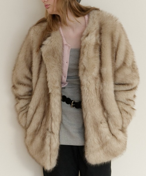 GIUNON ノーカラーコート コート collarless smooth fur coat / カラー