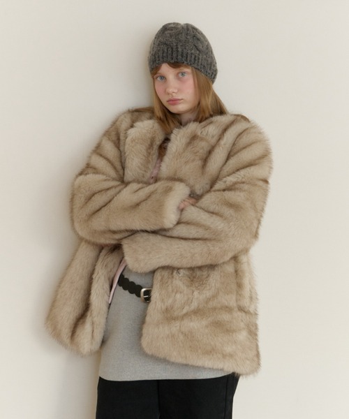 GIUNON ノーカラーコート コート collarless smooth fur coat / カラー