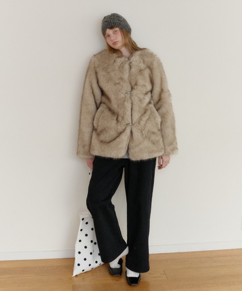 GIUNON ノーカラーコート コート collarless smooth fur coat / カラー