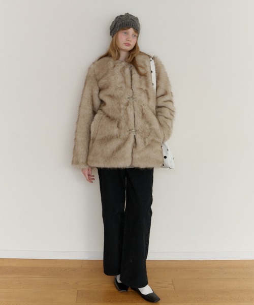 GIUNON ノーカラーコート コート collarless smooth fur coat / カラー
