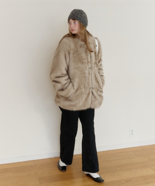 GIUNON ノーカラーコート コート collarless smooth fur coat / カラー