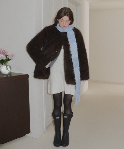 GIUNON ノーカラーコート コート collarless smooth fur coat / カラー